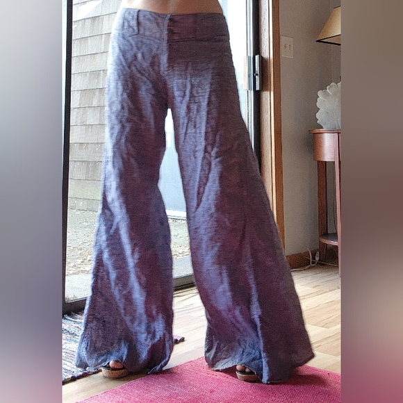 Free People Boho 70s Vibe Wide Leg baby blue cotton pants FLARE Light Wash 10-12 - Picture 1 of 16